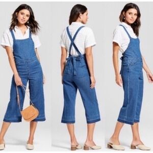 Universal Thread Women's Denim Tie Back Pinafore Overalls Jumper Sz 4 Crop